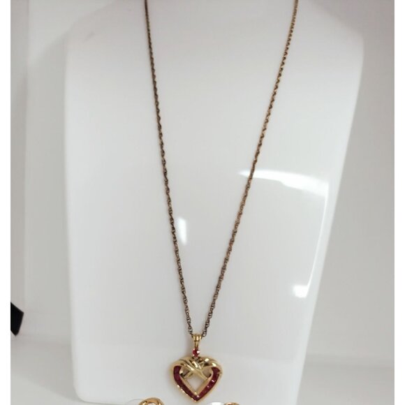 Danbury Mint Vermeil Necklace Genuine Ruby 14k Gold / Sterling Silver Open Heart - Picture 2 of 16